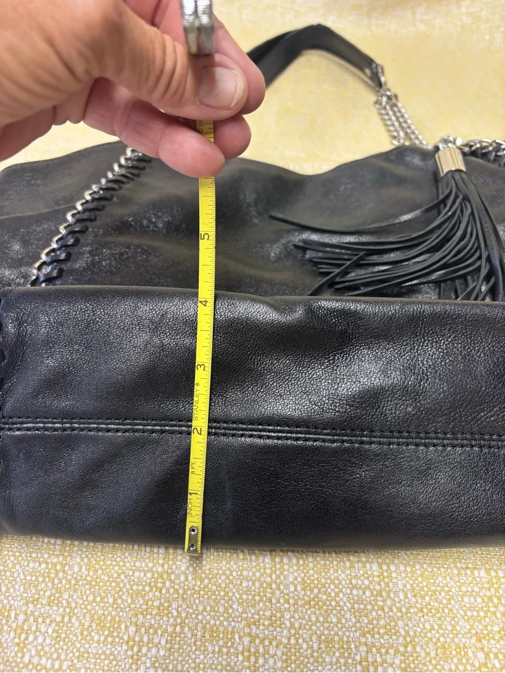 Michael Kors Black Leather Chain-Trim Shoulder Tote